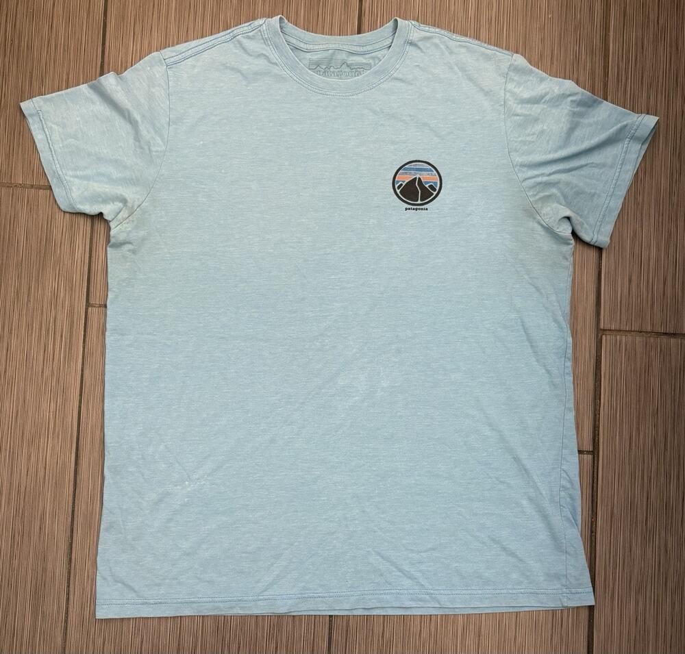 Patagonia Short Sleeve T-shirt Light Blue Organic Cotton Men’s Large Slim Fit